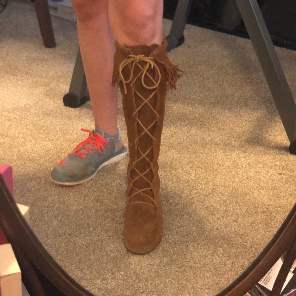 Suede knee high moccasin boots